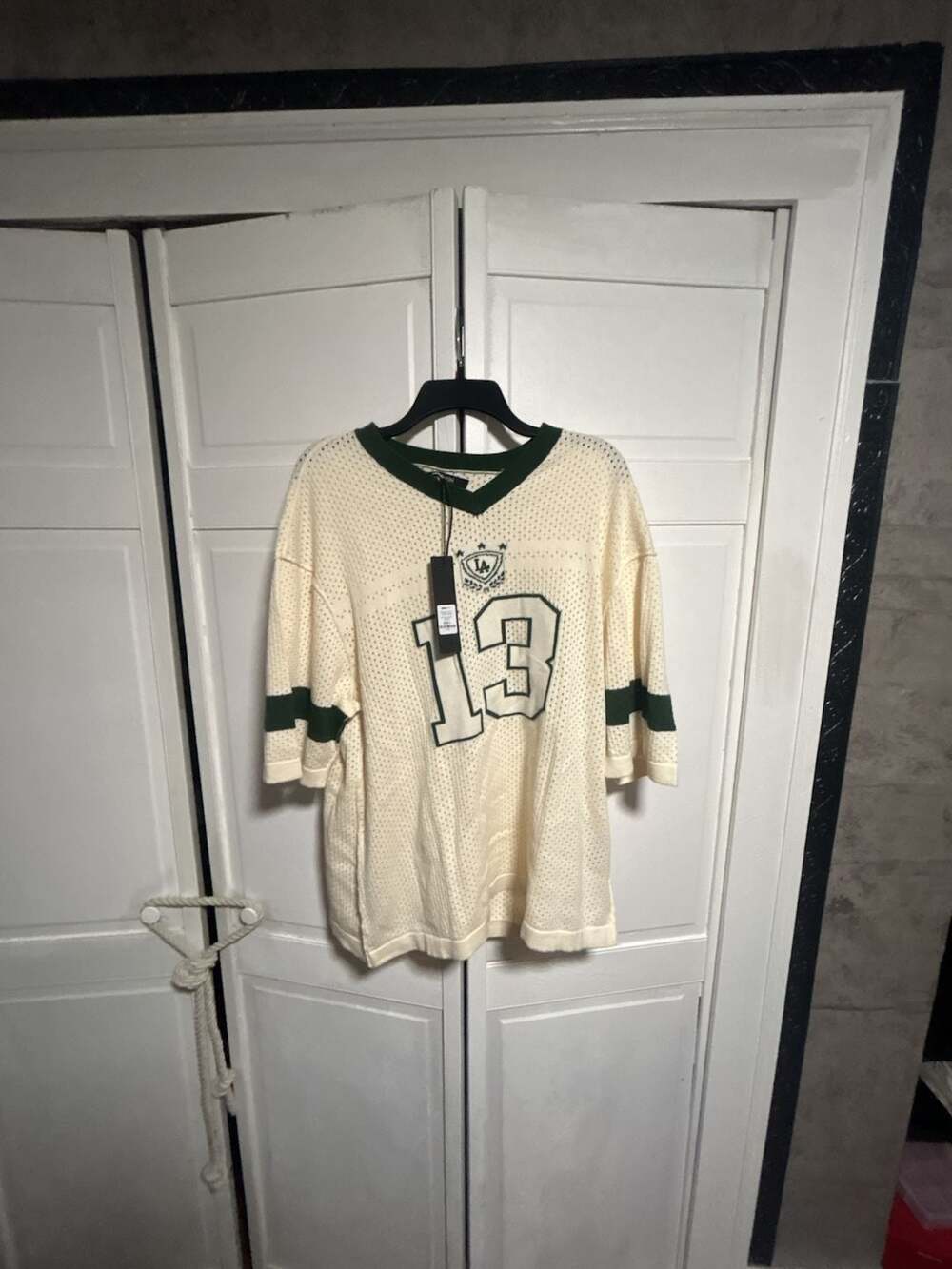 NOVAMEN Relaxed Knit LA Varsity Jersey in Off-White